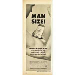 Mennen Speed Stick "All it takes is one clean stroke daily! VTG Print Ad 1963